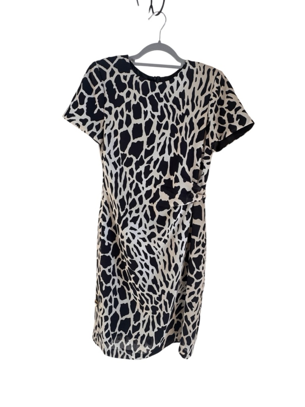 David Meister Black and White Animal-Print Short Sleeve Mini Dress